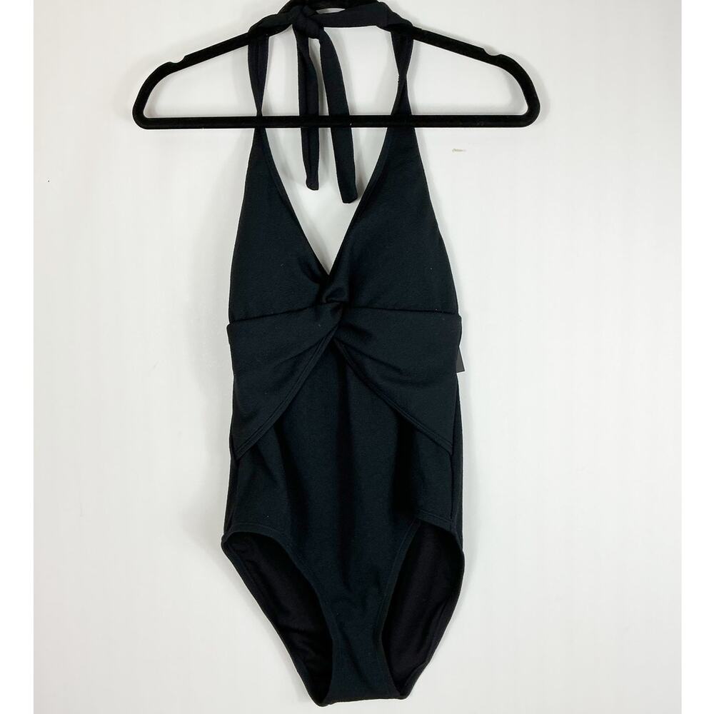Ellen Tracy Womens One Piece Bathing Suit Swimsuit Black Halter Tie Neck
